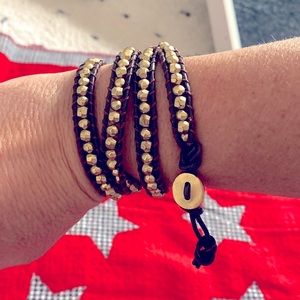 NWOT Beautiful brown leather bracelet with gold filled studs!